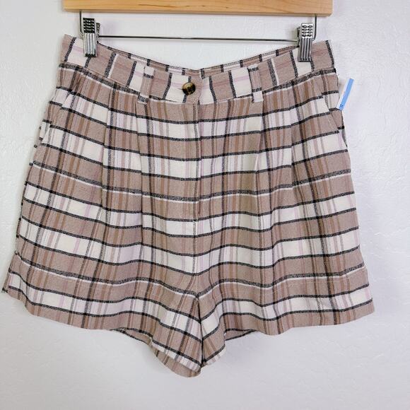 Preppy Plaid Twee Academia Old Money Pleated Cotton Shorts Brown size 8 NWT - Picture 1 of 10